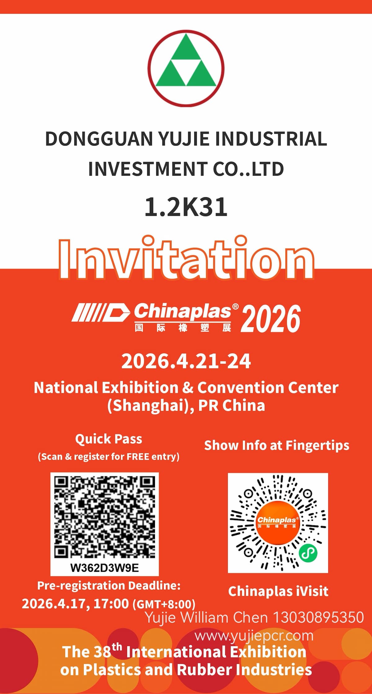 Vom 21. bis 24. April 2026 findet die 38. Internationale China-Ausstellung für die Kunststoff- und Gummiindustrie (Chinaplas) statt.